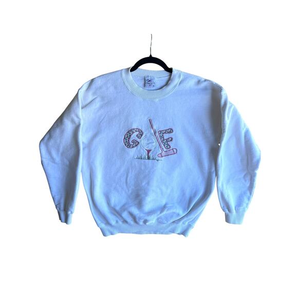 Vintage 90s Bagy Jo Too Sweatshirt Medium Golfing Grandma Embroidery White - Picture 1 of 5